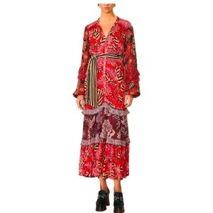 FARM Rio MIXED FLORAL Prints Long Sleeve Maxi Dress Size Xs